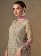 Beige Pink Ombré Embroidery Sharara Style Suit