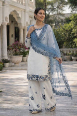White Heavy Rayon Cotton Palazzo Suit
