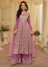 Mauve Georgette Embroidered Anarkali Suit Set