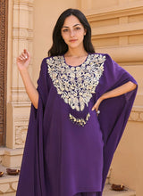 Purple Crepe Silk Zari Beads Sequins Zardosi