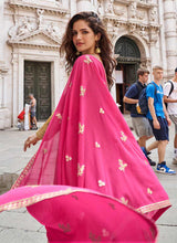 Yellow Pink Ombre Embroidery Anarkali Sharara Suit