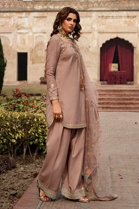 3-PC Embroidered Raw-Silk Suit By Charizma