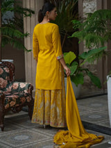 Motifs Embroidered Straight Kurta & Sharara With Dupatta