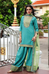 3-PC Embroidered Raw-Silk Suit By Charizma