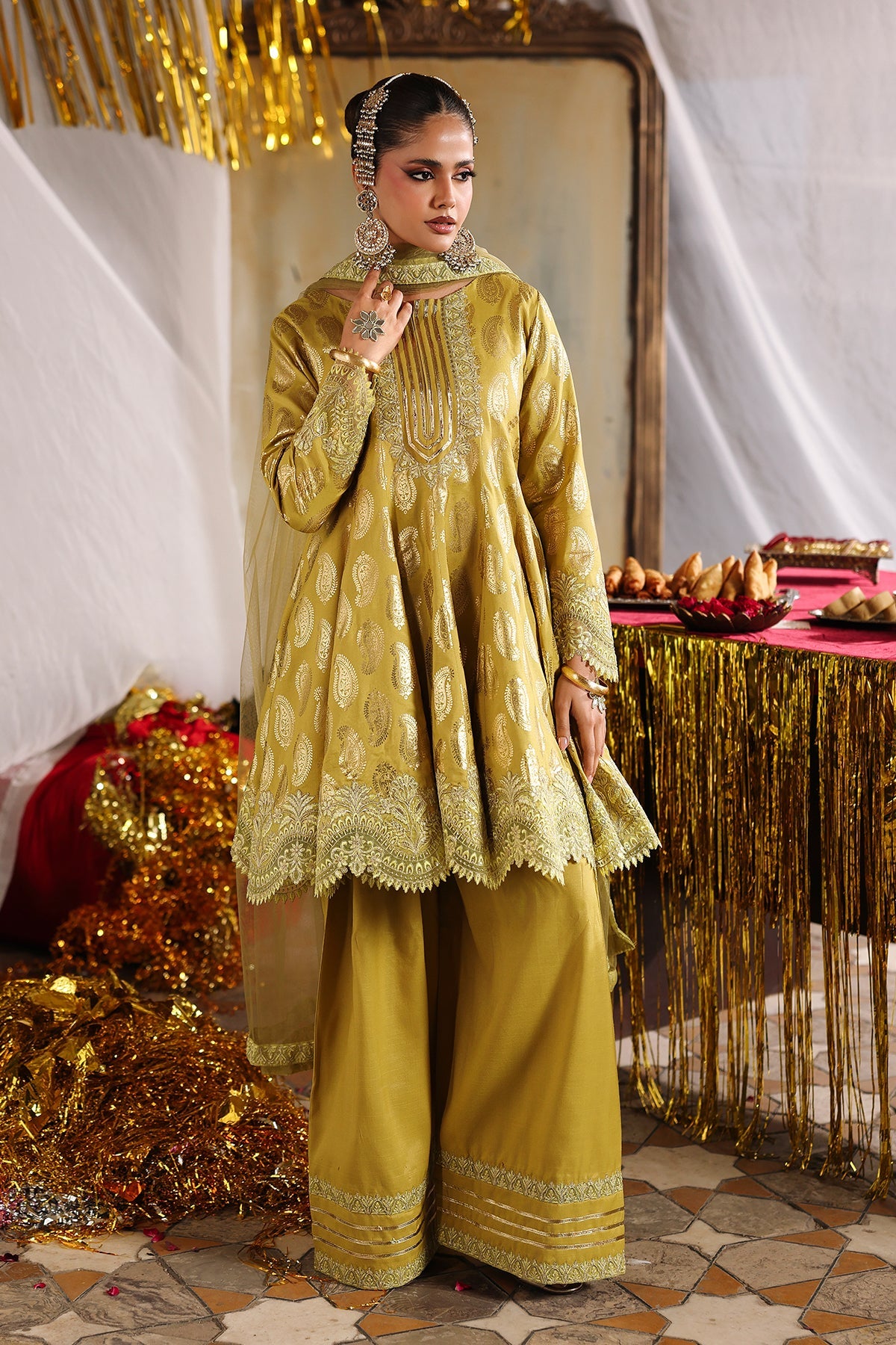 3-PC Embroidered Raw-Silk Suit By Charizma