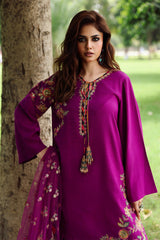 3-PC Embroidered Raw-Silk Suit By Charizma