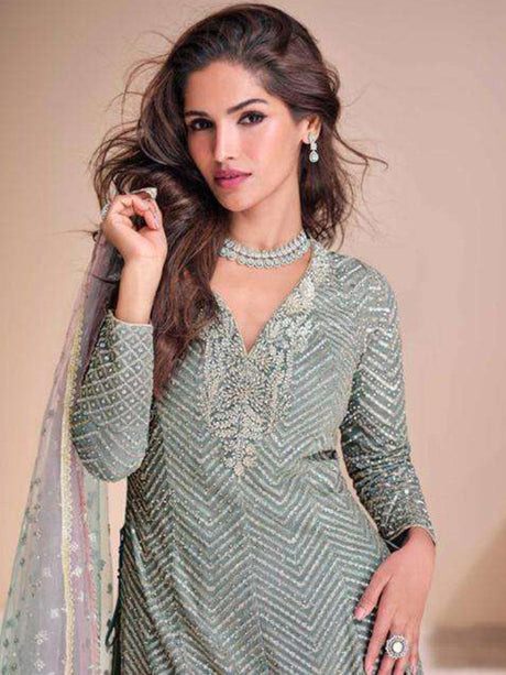 Embroidered Georgette Kurta With Pant & Dupatta
