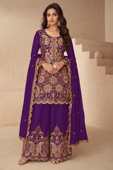 Purple Embroidered Chinon Suit