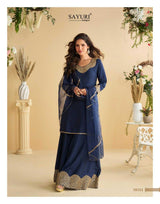 Deep Navy Blue Silk Palazzo Suit