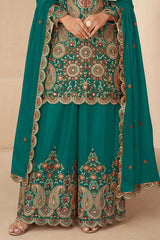 Green Embroidered Chinon Suit