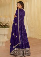 Violet Viscose Jacquard Silk With Embroidery Work Anarkali Suit