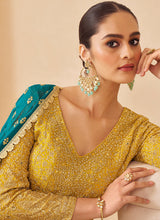 Yellow Ombre Multi Embroidery Anarkali Sharara Suit