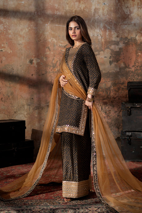3-PC Embroidered Raw-Silk Suit  By Charizma