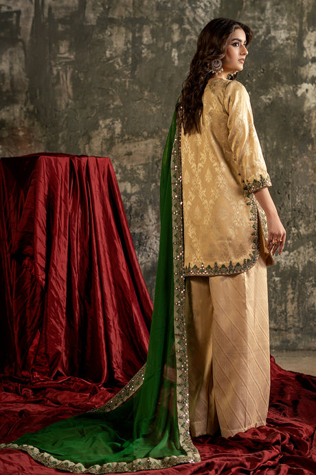 3-PC Embroidered Raw-Silk Suit By Charizma