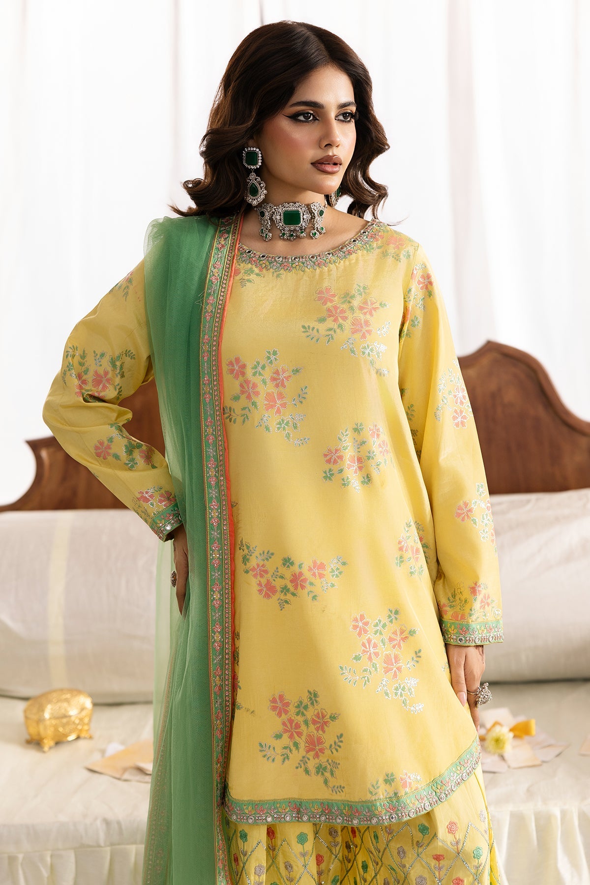 3-PC Embroidered Raw-Silk Suit By Charizma