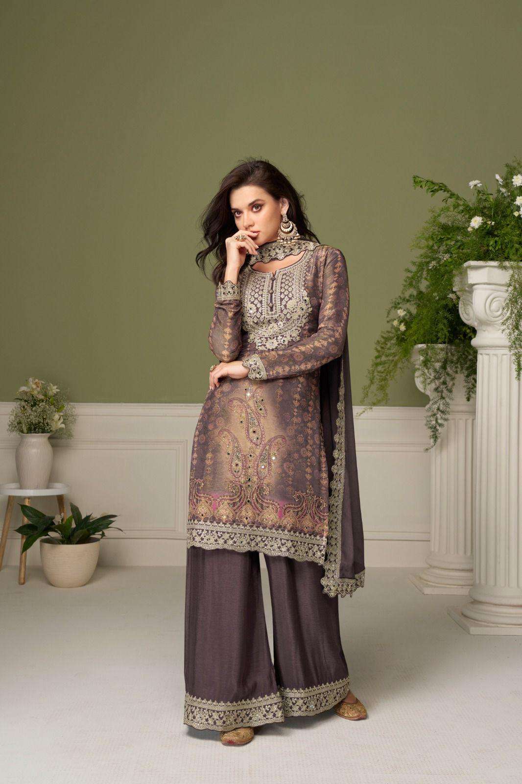 Indian Embroidered Chinon Palazzo Suit