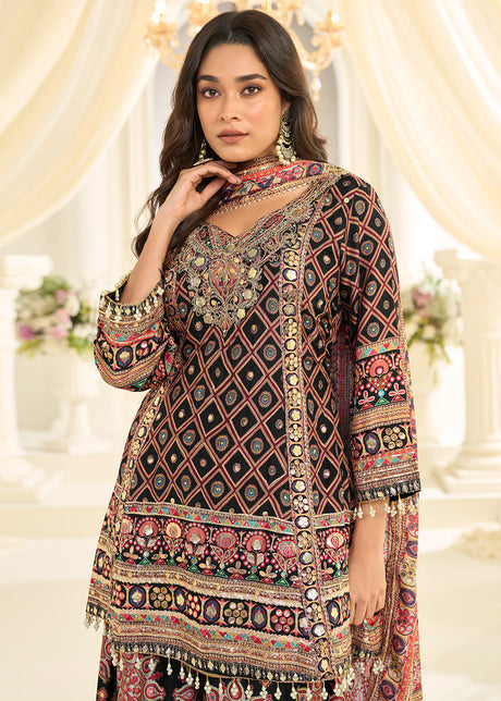 Black Crepe Silk Aari & Gota Patti Work Palazzo Style Suit