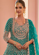 Turquoise Georgette Kurti Lehenga With Zari Detail