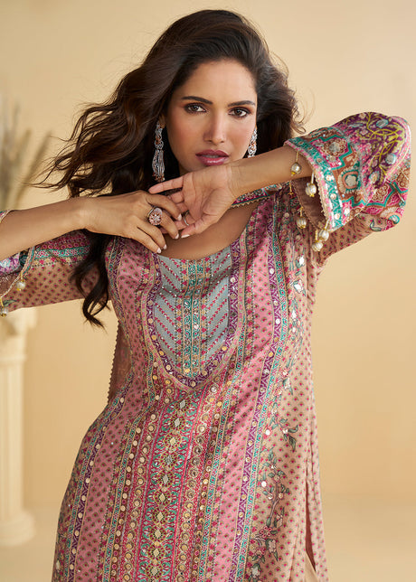 Multicolor Trendy Crepe Printed Palazzo Style Suit