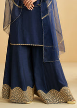 Deep Navy Blue Silk Palazzo Suit