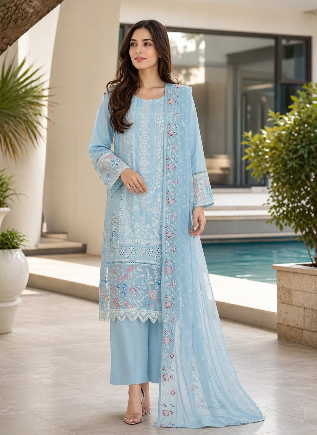 Bin Saeed Luxury Embroidered Lawn With Chiffon Dupatta