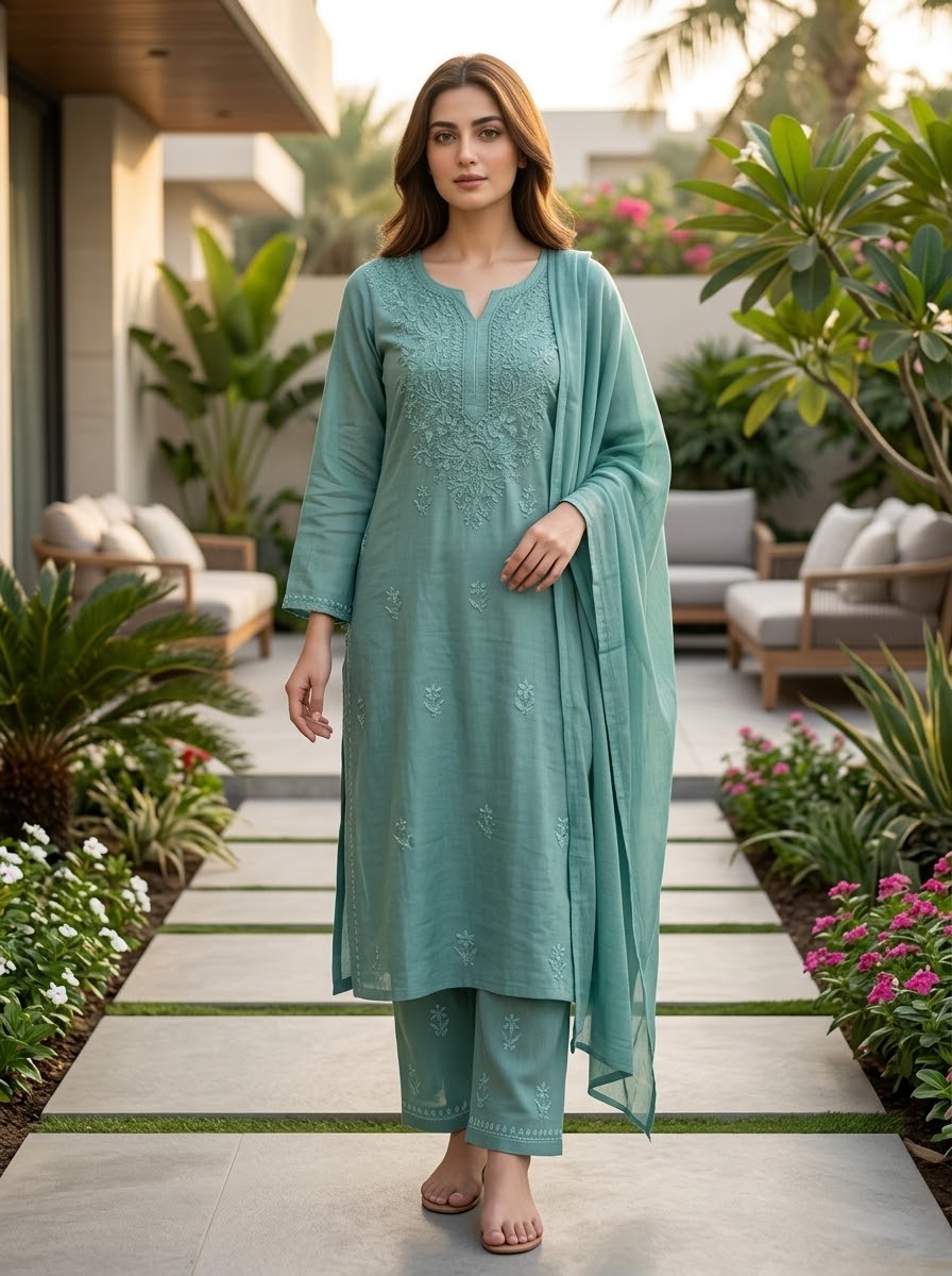 Lucknow 3pc Embroidered Suit