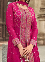 Pink Jacquard Silk Embroidered High Slit Palazzo Suit Wedding Wear