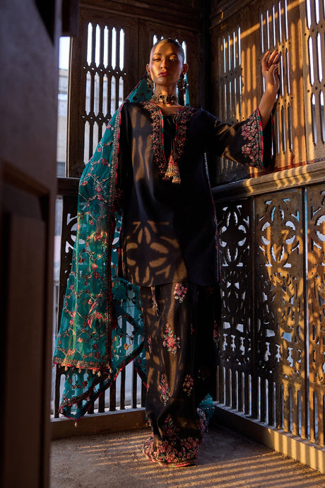 3-PC Embroidered Raw-Silk Suit By Charizma