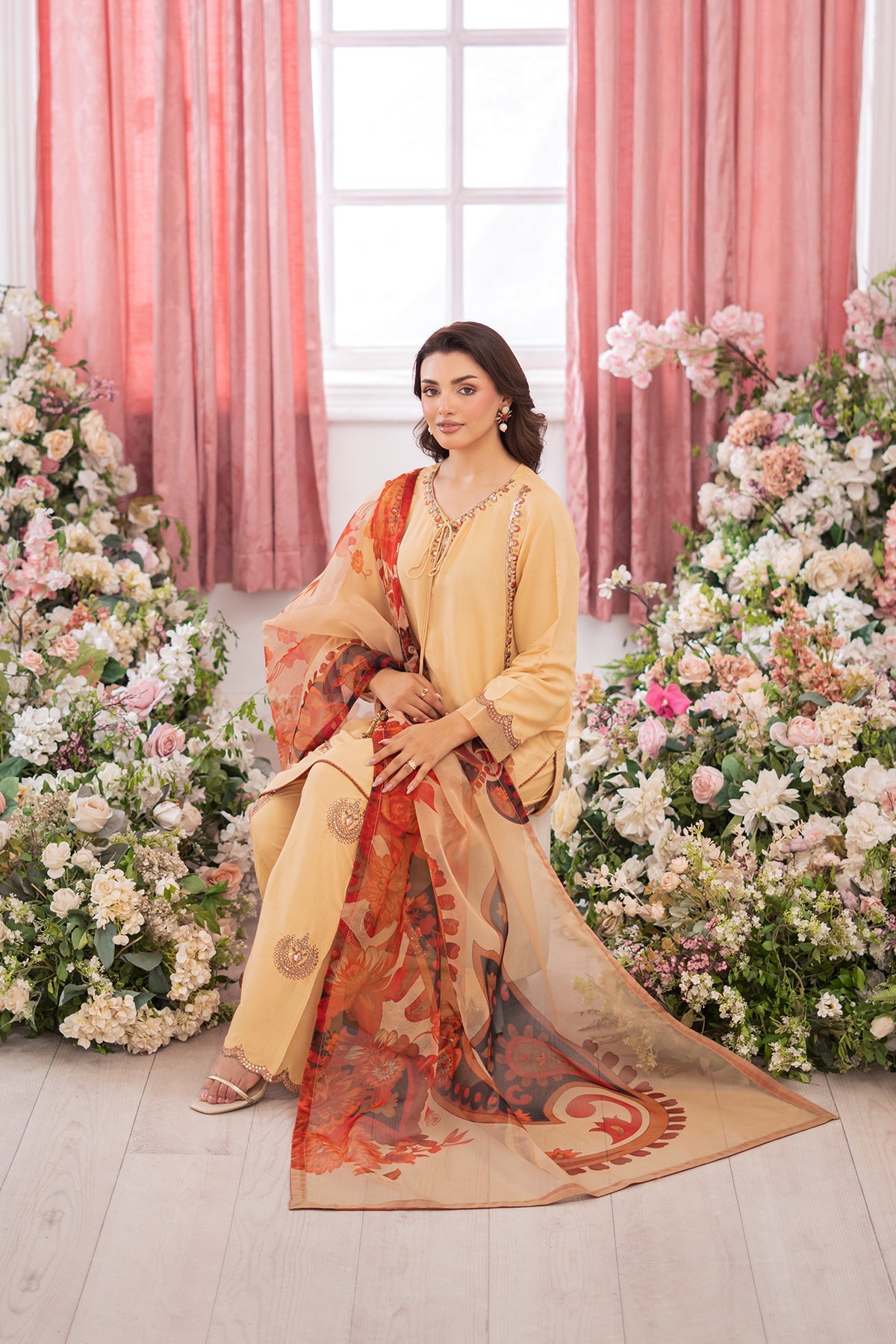 3-PC Embroidered Raw-Silk Suit by Charizma