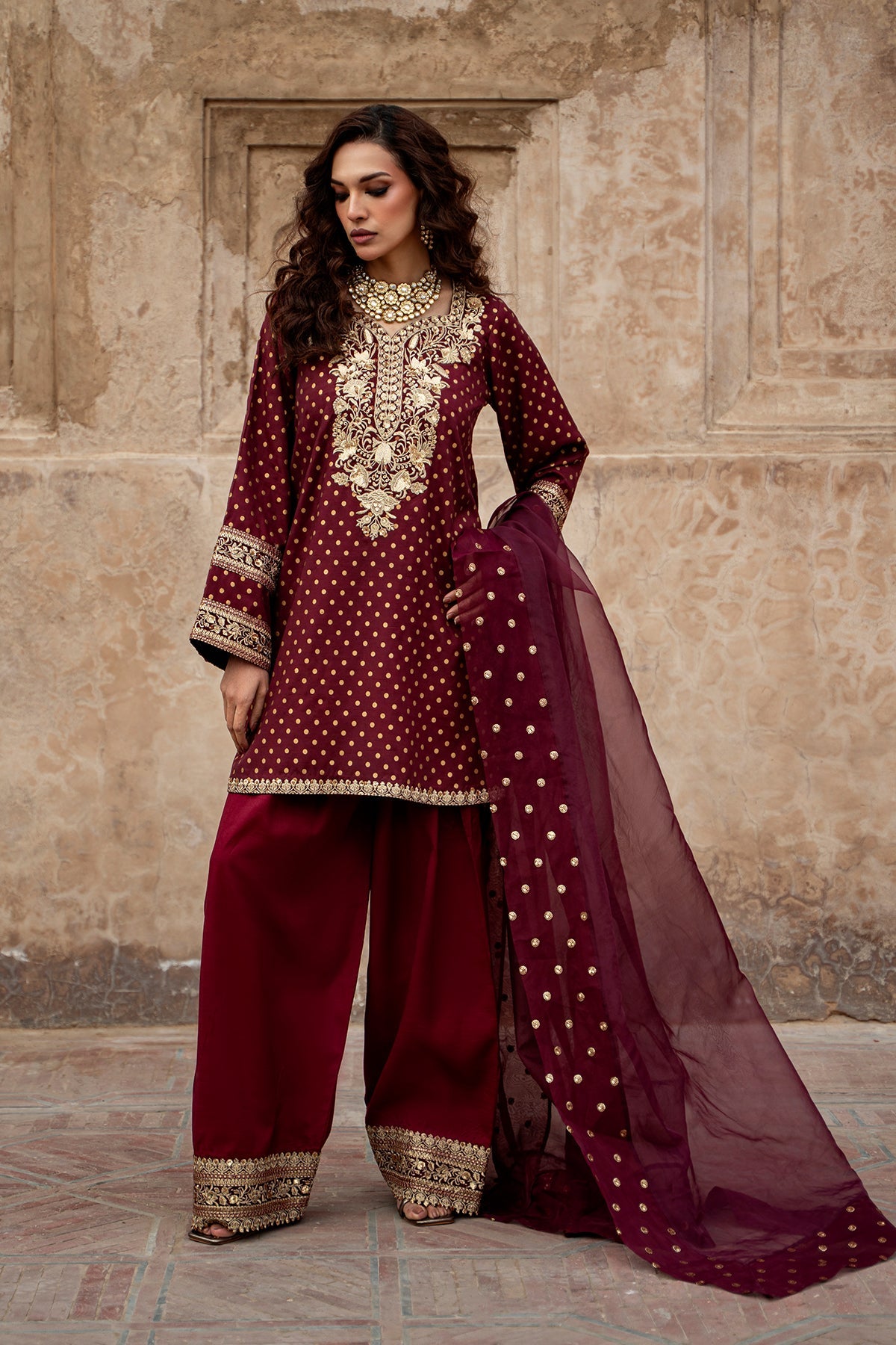 3-PC Embroidered Raw-Silk Suit By Charizma