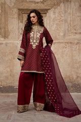 3-PC Embroidered Raw-Silk Suit By Charizma