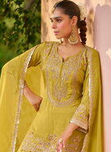 Yellow Embroidered Chinon Sharara Suit
