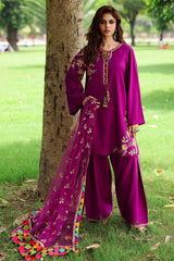 3-PC Embroidered Raw-Silk Suit by Charizma