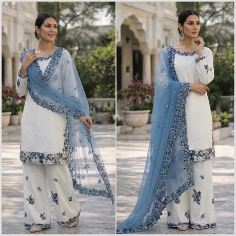 White Heavy Rayon Cotton Palazzo Suit