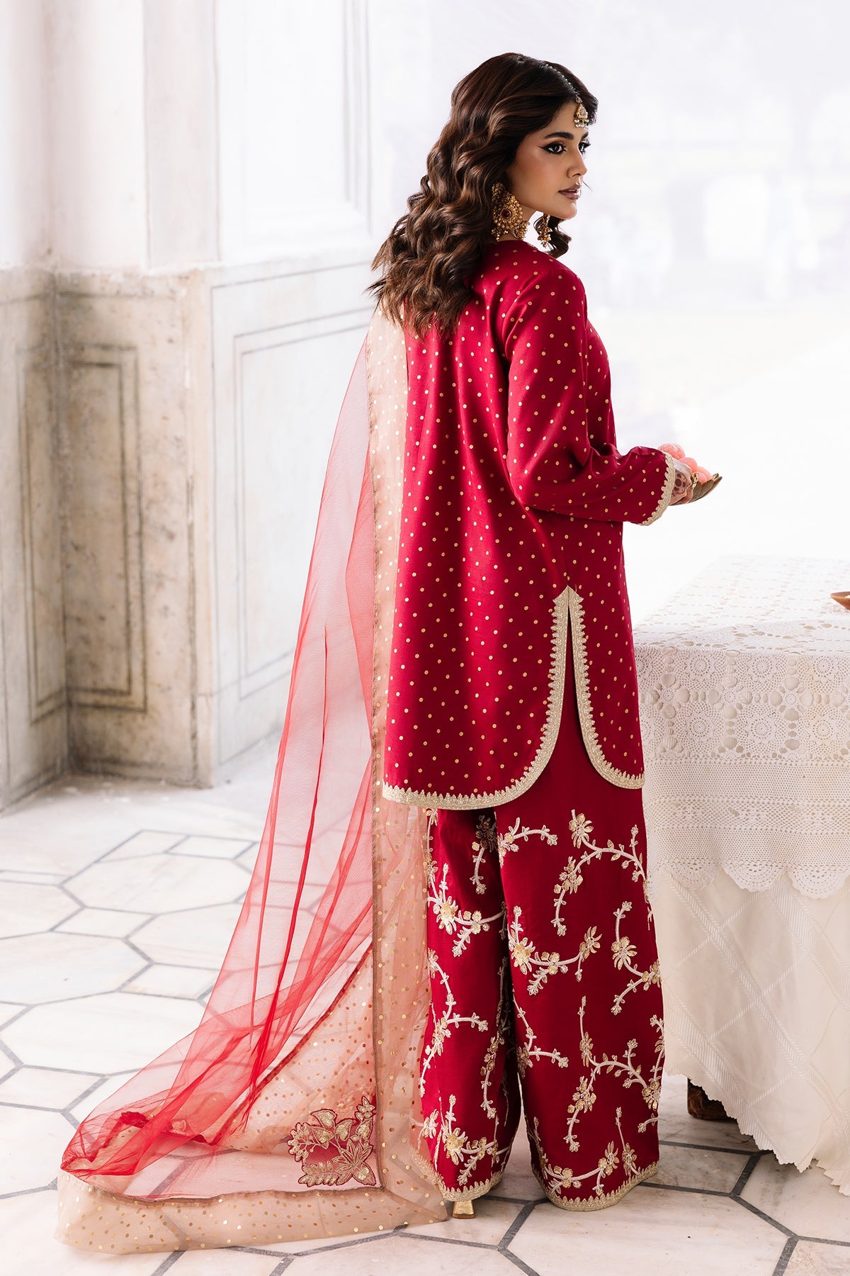 3-PC Embroidered Raw-Silk Suit By Charizma