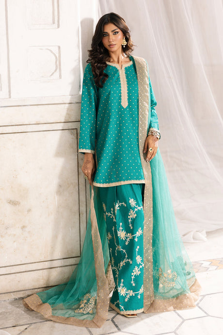 3-PC Embroidered Raw-Silk Suit By Charizma
