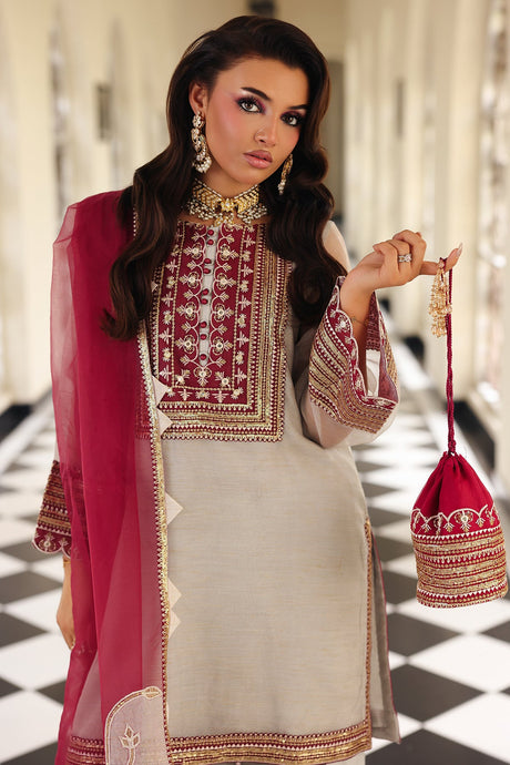 3-PC Embroidered Raw-Silk Suit By Charizma