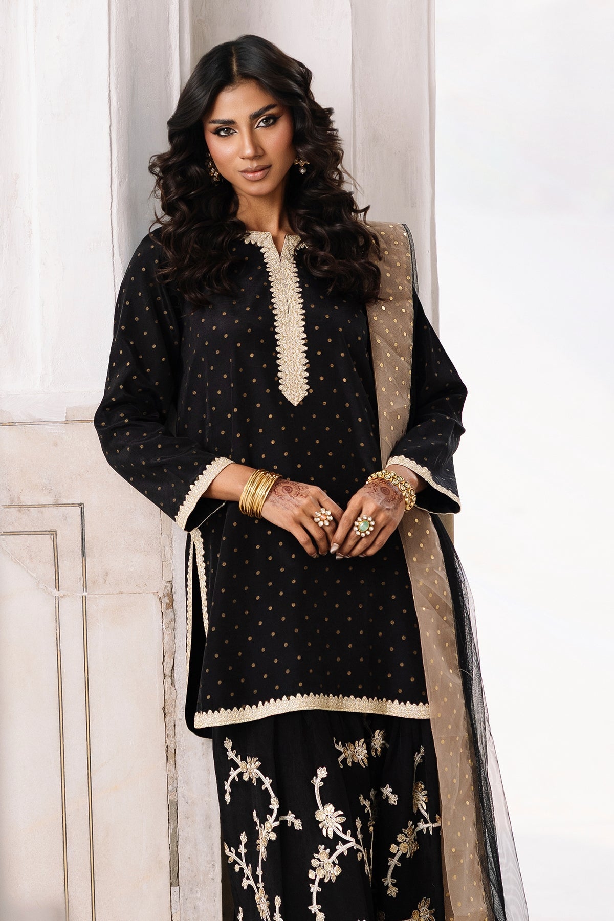 3-PC Embroidered Raw-Silk Suit By Charizma