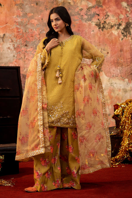 3-PC Embroidered Raw-Silk Suit By Charizma