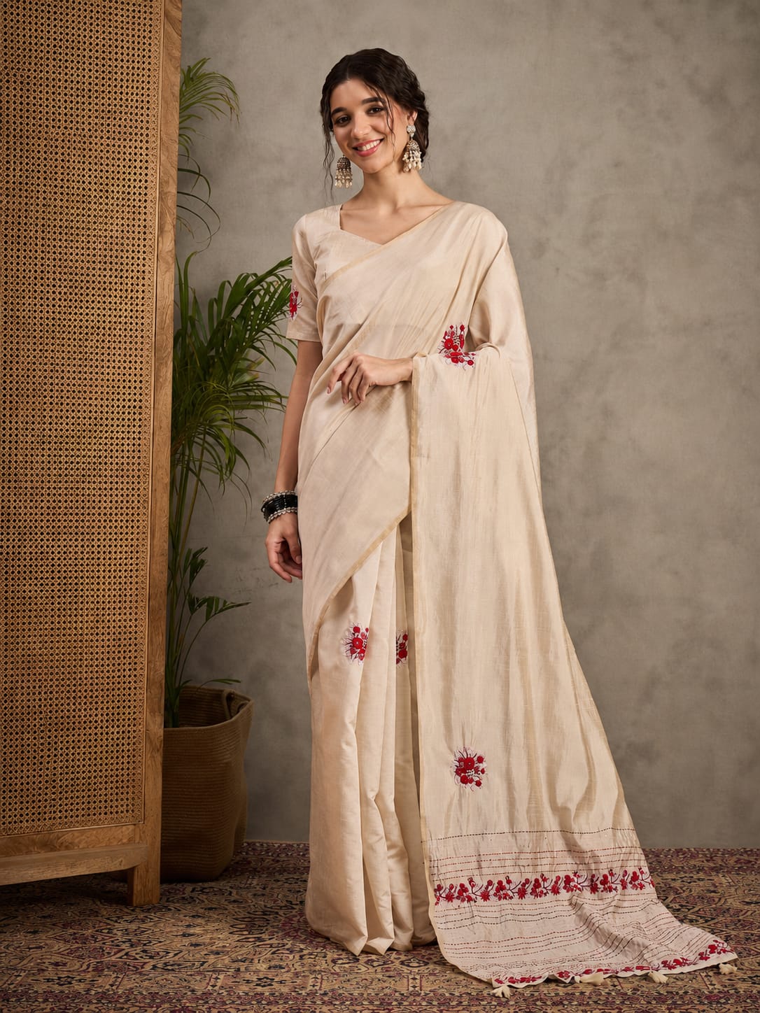 Tasrika Embroidered Kantha Tussar Silk Saree