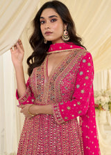 HOT PINK GEORGETTE ANARKALI GOWN WITH ALL-OVER ZARKAN EMBROIDERY