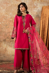 3-PC Embroidered Raw-Silk Suit By Charizma