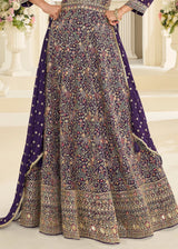 PURPLE GEORGETTE ANARKALI GOWN WITH ALL-OVER ZARKAN EMBROIDERY
