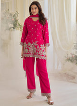 Pink Chinon Silk Embroidery Work Festival wear Salwar Suit