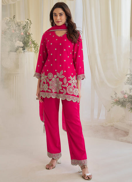 Pink Chinon Silk Embroidery Work Festival wear Salwar Suit