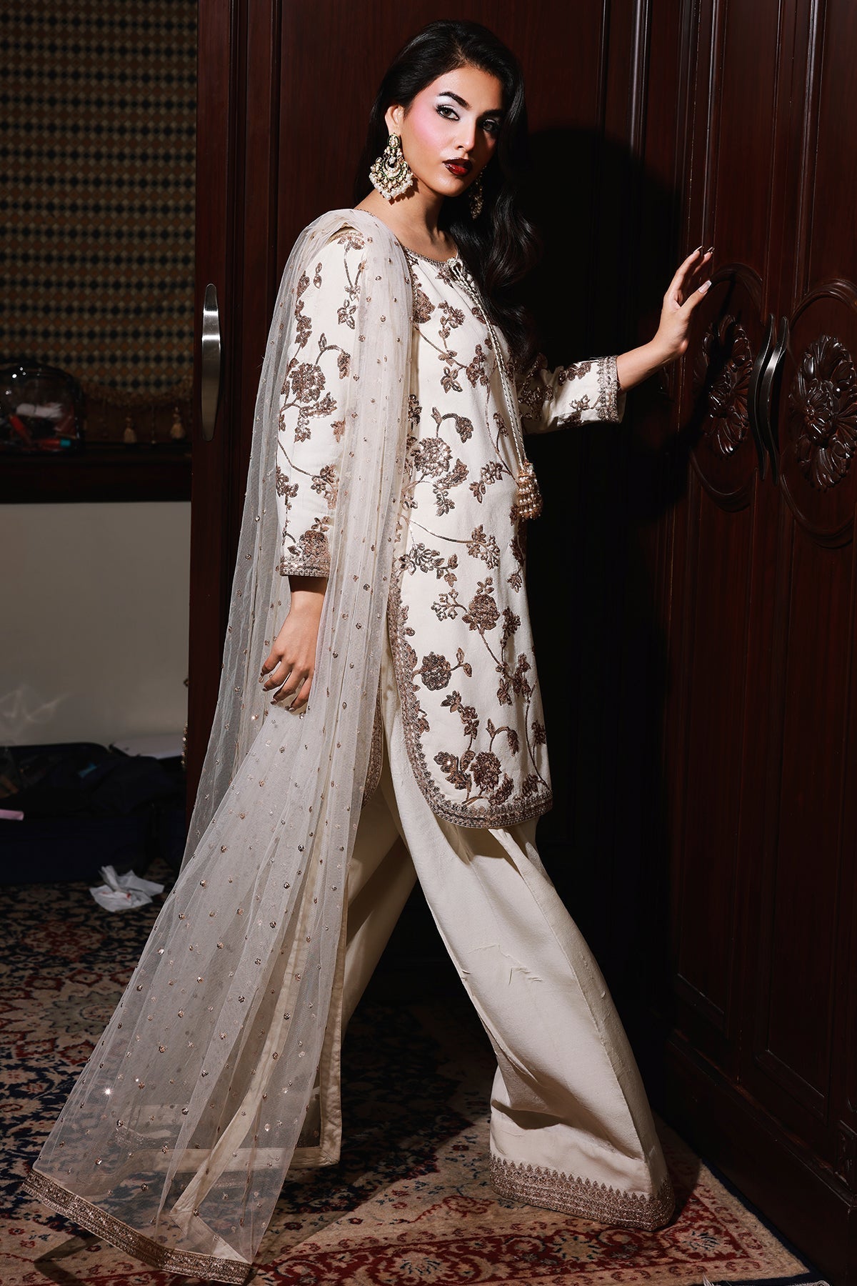 3-PC Embroidered Raw-Silk Suit by Charizma