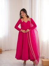Pink Pure Chanderi Fabric Fully Flare Anarkali Salwar Suit