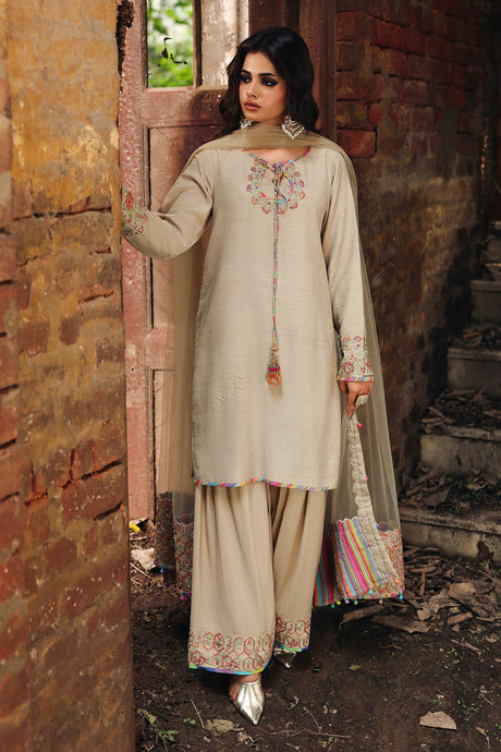 3-PC Embroidered Raw-Silk Suit By Charizma