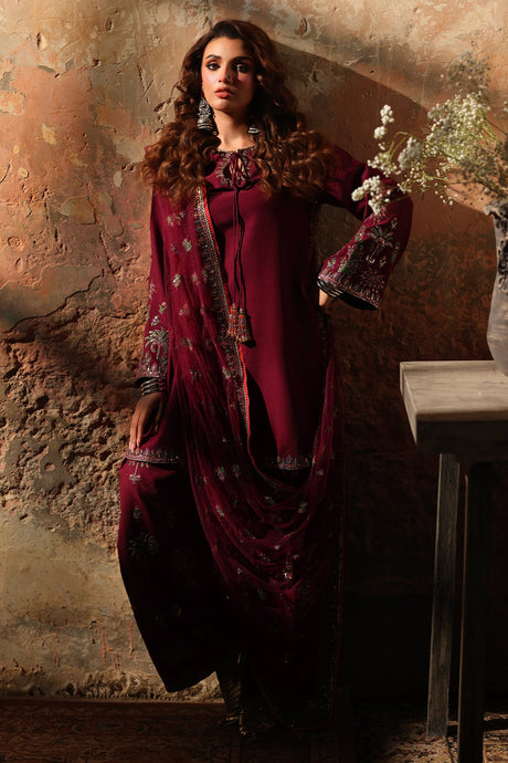 3-PC Embroidered Raw-Silk Suit by Charizma
