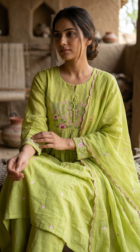 Mul Mul Cotton Embroidered 3pc Suit